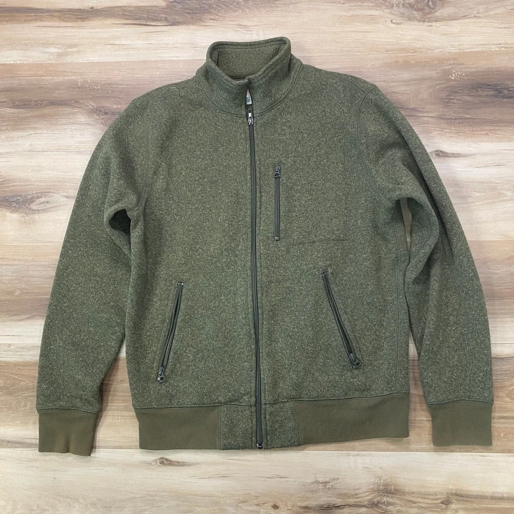 J.Crew Full Zip Jacket Size M Sherpa Lined Knit Fleece Sweater Olive Green